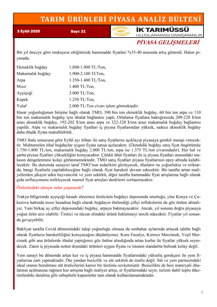 Tarım Piyasası Gelişmeleri 